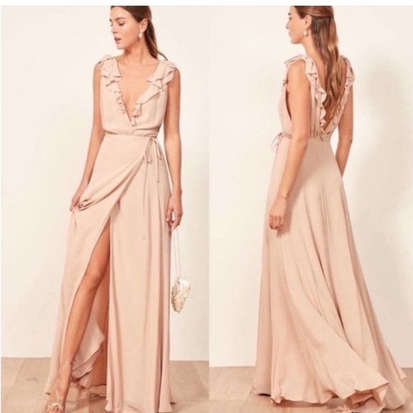 Reformation Dresses & Skirts - Reformation Peppermint Champagne Ruffle Trim Sleeveless Wrap Maxi Dress Gown S